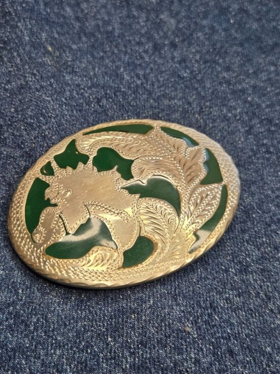 Handmade Horse Mustang Green Inlay Belt Buckle Vintage Western One of a Kind main image 8